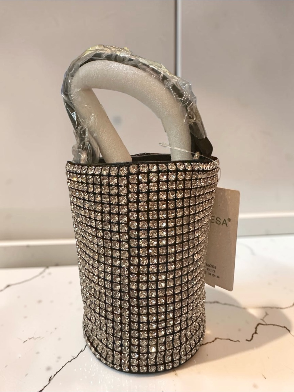 Caleesa Silver Rhinestone Mini Bucket Evening Bag - Picture 2 of 10